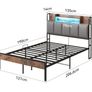 Double Bed Frame with Storage Upholstered Headboard and LED, 135x190cm  Charging Station(2AC, 2USB), Platform Metal Small Double Bed Frame with Underbed Storage, Strong Metal Slat Support Image 2