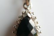 Vintage Sterling Silver 925 Genuine Black Jade and Zircon Necklace Pendant, length 18" - 4,5g