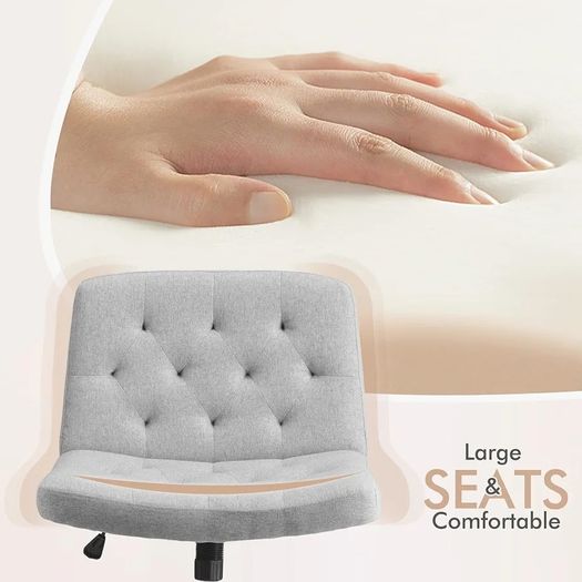 Mid-Back Cross-legged Desk Chair, Vanity Chair Dressing Table With Armless Seat for Home Office, Living Room, Bedroom(Grey)