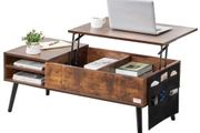 Lift Top Coffee Table, 39.4 in Rectangle Coffee Table with Extra Storage Pockets, Pop Up Coffee Table for Living Room, Brown