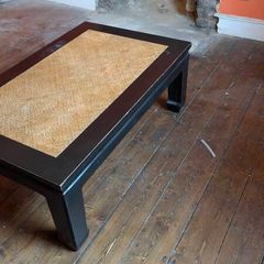 coffee table, black lacquered with rattan inset