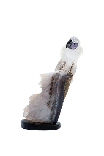 Elegant Crystal Macaw Figurine, Amethyst & Clear Stone, Home Decor Bird Sculpture, Unique Housewarming Gift