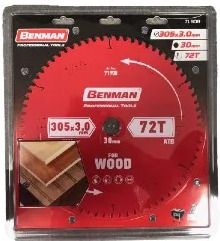 Benman 71908 Circular Saw Blade Expert Wood For Table Saw & Miter Saw 305 X 2.6 mm/30 mm 72T