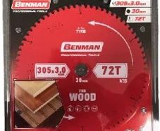 Benman 71908 Circular Saw Blade Expert Wood For Table Saw & Miter Saw 305 X 2.6 mm/30 mm 72T