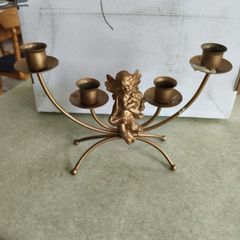 Cherub candle holder vintage golden metal