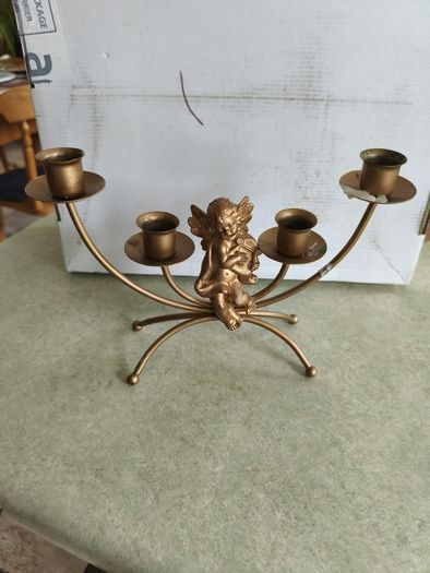 Cherub candle holder vintage golden metal