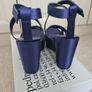 Navy satin wedge sandals Image 2