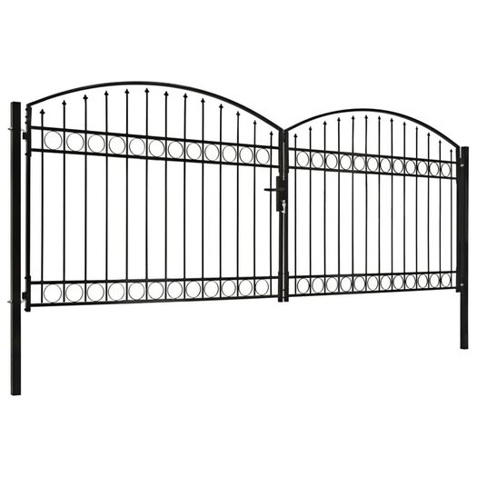 Fence Gate Double Door with Arched Top Steel 400x125 cm Black