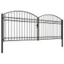 Fence Gate Double Door with Arched Top Steel 300x150 cm Black Image 2