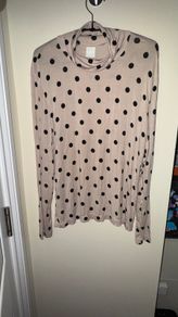 H&M Light Beige with Black Spots Modal Polo-Neck Top