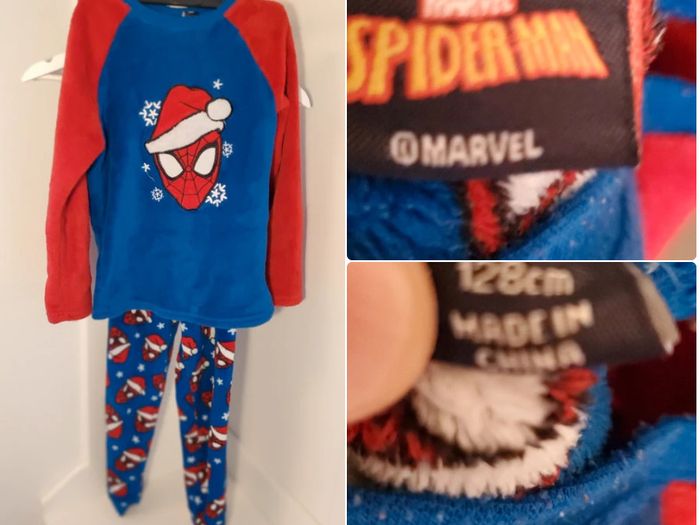 Super cosy Marvel Spider Man Christmas pyjama set in soft fleece, size 7 to 8 years / 128cm.