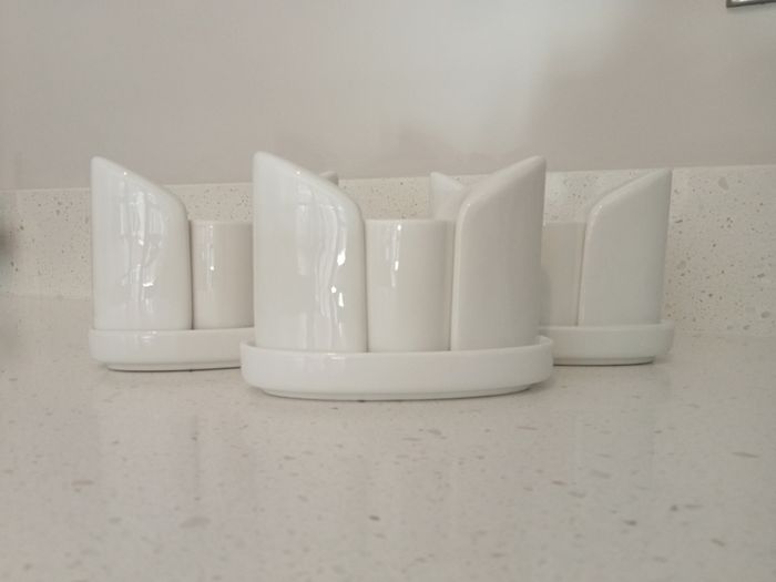 3 Fine Porcelain Salt & Pepper Shakers With Toothpick Holder (12.5cm x 5.5cm x 9.5cm)