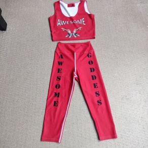Red Spandex Leggings and Top gym set, size S