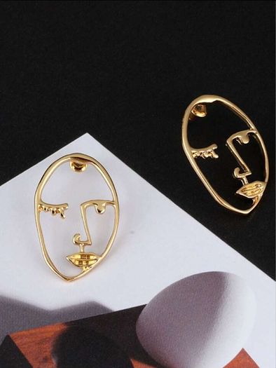 Golden Artistic Face-Shaped Earrings Minimalist Statement Jewelry
