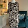 Wallis Ladies Knee-length Black and Beige Animal-print Dress with gathered side tie. Image 3