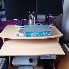 COMPUTER DESK, on casters, with pull-out keyboard shelf.