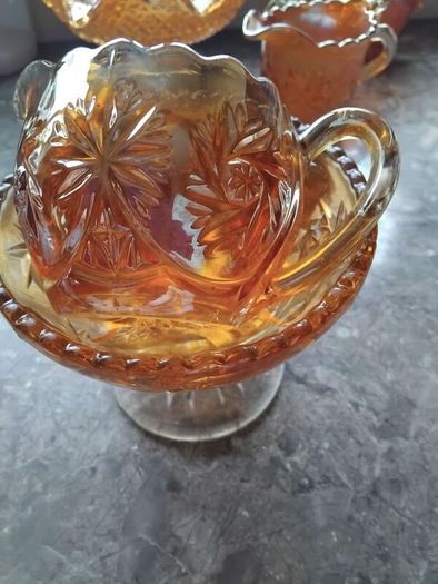 A Beautiful 2piece Carnival Glass Milk Jug And Sugar Bowl
