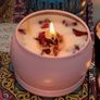 Scented beeswax candle with flower petals + matching wooden base available Image 2