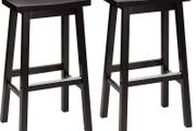Basics Set of 2 Solid Wood Kitchen Counter Bar Stool, Dining Chair, Easy Assembly, Modern, 74 cm Tall, Black