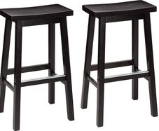 Basics Set of 2 Solid Wood Kitchen Counter Bar Stool, Dining Chair, Easy Assembly, Modern, 74 cm Tall, Black