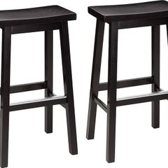 Basics Set of 2 Solid Wood Kitchen Counter Bar Stool, Dining Chair, Easy Assembly, Modern, 74 cm Tall, Black