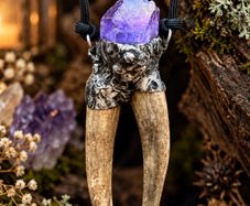 Double Deer Antler and Purple Aura Quartz Necklace