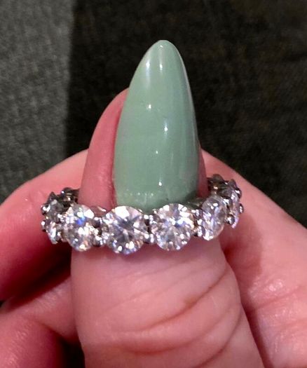 Platinum plated sterling silver Eternity Ring with 7.5ct of Moissanite
