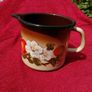 Retro Mid Century Milk pot or jug.  Enamel dark brown and orange with a floral pattern! Image 6