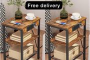 2 Bedside Tables, Side Table with Charging Station