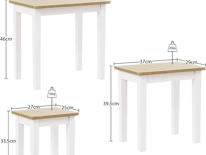 Vida Designs Yorkshire Nest of 3 Tables for Living room, Stacking Side Tables, Sturdy and Easy Assembly (Oak & White)