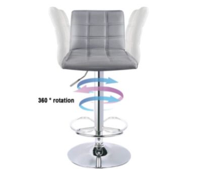 Modern Bar Stools Set of 2 Leatherette   Exterior,Double Needle Sewing,Height Adjustable,Chrome Footrest and Base,Bar Chairs for Kitchens,Counter and Home (Grey)