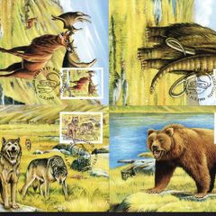 1999 Ireland Extinct Irish Animals (Mammoth, Giran Deer, Wolves & Bear) Stamps Maximum Cards First Day of Issue Cancel with matching stamp.