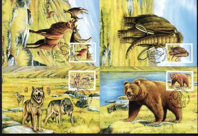 1999 Ireland Extinct Irish Animals (Mammoth, Giran Deer, Wolves & Bear) Stamps Maximum Cards First Day of Issue Cancel with matching stamp.