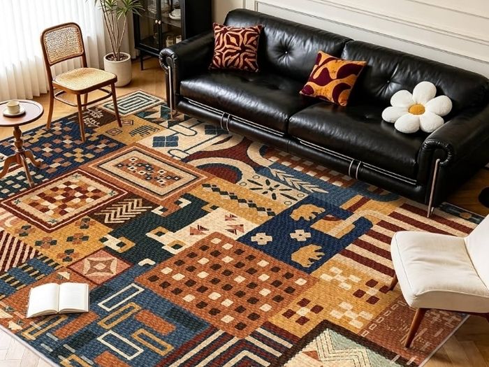 Washable Living Room Rugs 160x230cm Animal Boho Patchwork Rug  Non-Slip & Low Pile Indoor Carpet for Bedroom , Dining Room, Office Decor