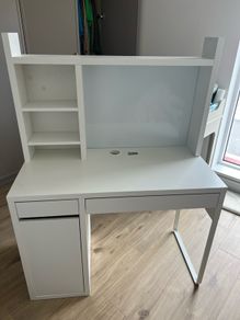 MICKE desk white with high add on unit