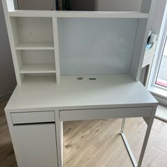 MICKE desk white with high add on unit
