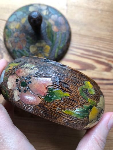 Vintage Handcrafted Wooden Trinket Box Decorative Carved Flowers