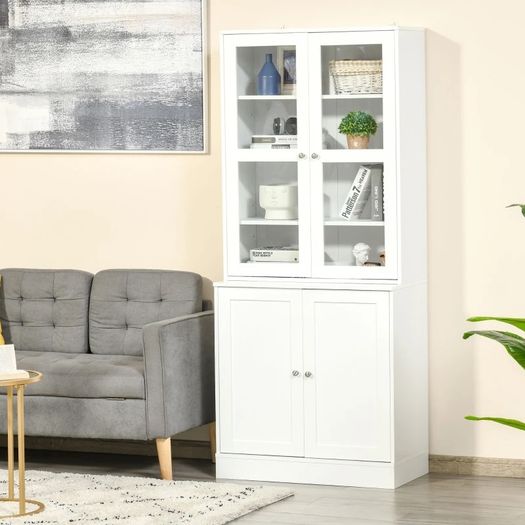 Modern Bookcase with Doors, Display Storage Cabinet with Adjustable Shelves for Living Room, Study, Office, White (FREE POSTAGE)
