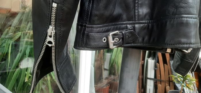 Superdry Mens black genuine leather biker jacket
