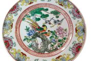 Qianlong Chinese Antique Plate 10 Inch 26cm Paradise Birds Flowers