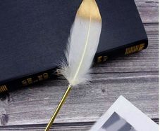 White & Gold Feather Pen - nice gift