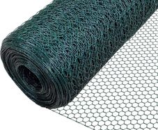 FREE P&P Chicken Wire Mesh Roll, PVC Coated Hexagonal Wire Mesh Fencing, Wire Poultry Netting, 1m x 25m, Hole Size: 25mm, Green