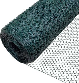 FREE P&P Chicken Wire Mesh Roll, PVC Coated Hexagonal Wire Mesh Fencing, Wire Poultry Netting, 1m x 25m, Hole Size: 25mm, Green
