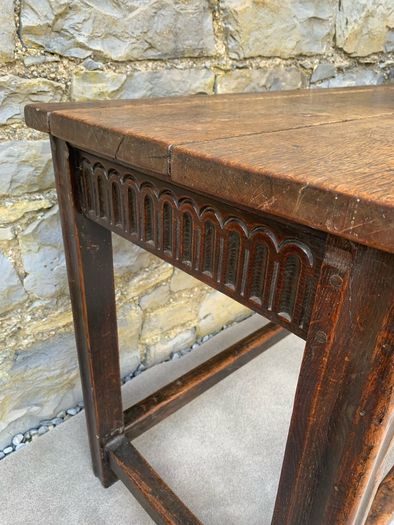 Early 20th Century Jacobean Revival Solid Oak Console Table.