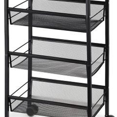 NEW SALE | 4-Tier Storage Trolley Cart, Kitchen Storage Wagon, Rolling Kitchen Shelving Unit on Wheels Mobile Slit Cart with Wooden Tabletop