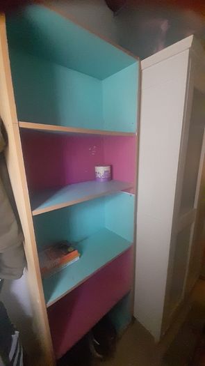 Kids bookcase dyed pink and blue, 5 compartments