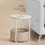 Side Table, Round End Table with Fabric Basket, Spacious, for Living Room Bedroom, Bedside Table, Modern Style, White and Beige LET223W10 Image 2