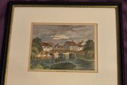 Antique coloured etching "Old Bow Bridge" framed