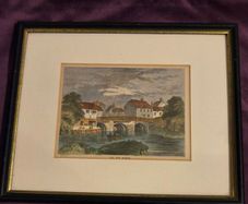 Antique coloured etching "Old Bow Bridge" framed
