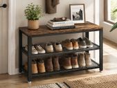 Shoe rack with seat  shoe bench, shoe cabinet, shoe rack for sitting, 73 x 30 x 45 cm, shoe rack with 3 levels, metal frame, for entrance area, industrial design, wood look,
